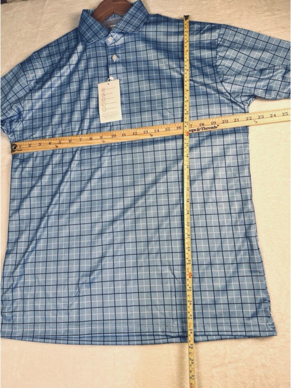 Collars & Co. Semi-Spread Collar Polo Shirt Blue Windowpane Sz Large Golf NWT - Picture 10 of 14